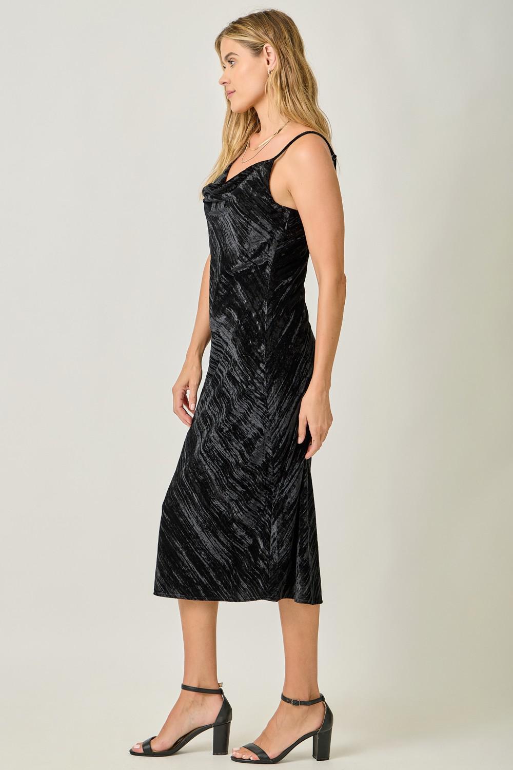 Cowl Neck Crinkle Velvet Slip Dress