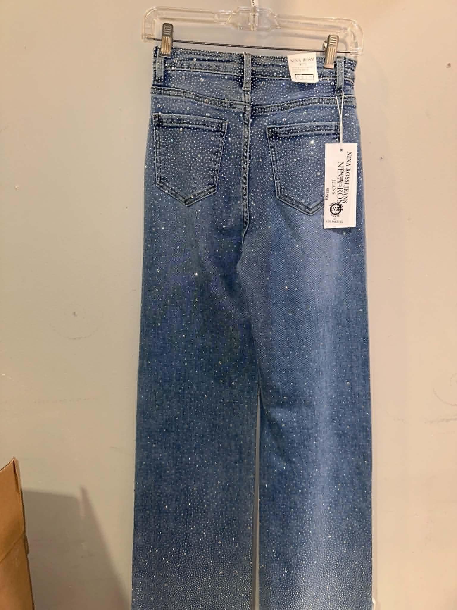 Nina Rossi Stone Embellished Wide Leg Jeans