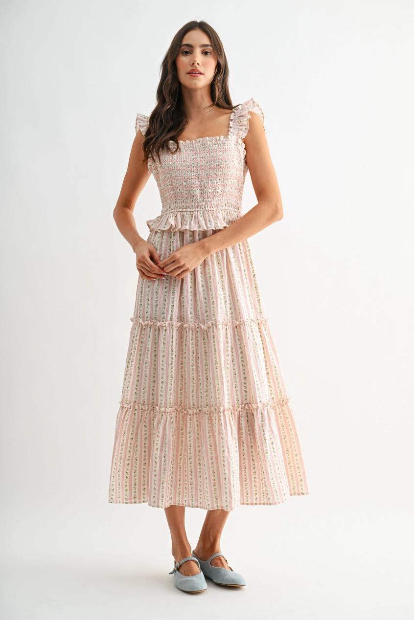 Tiered Maxi Dress with Smocked Bodice and Ruffle