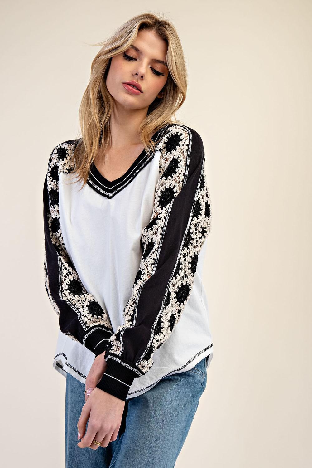 Embroidered Raglan Sleeve Top