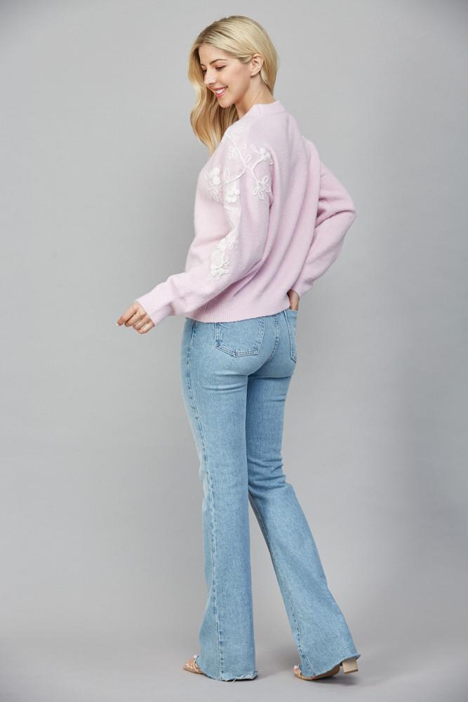 Floral Embroidered Lavender Knit Sweater