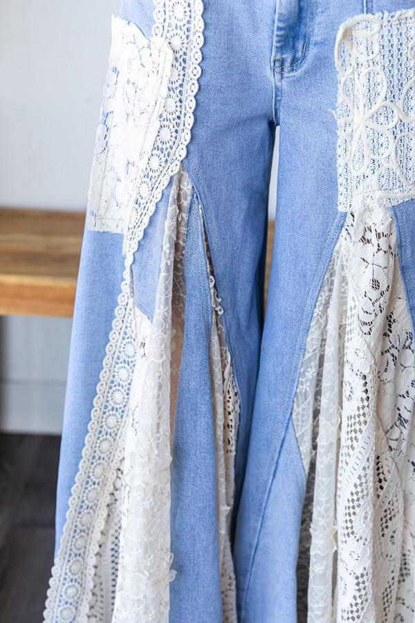 Lace Ruffle Wide Leg Jeans