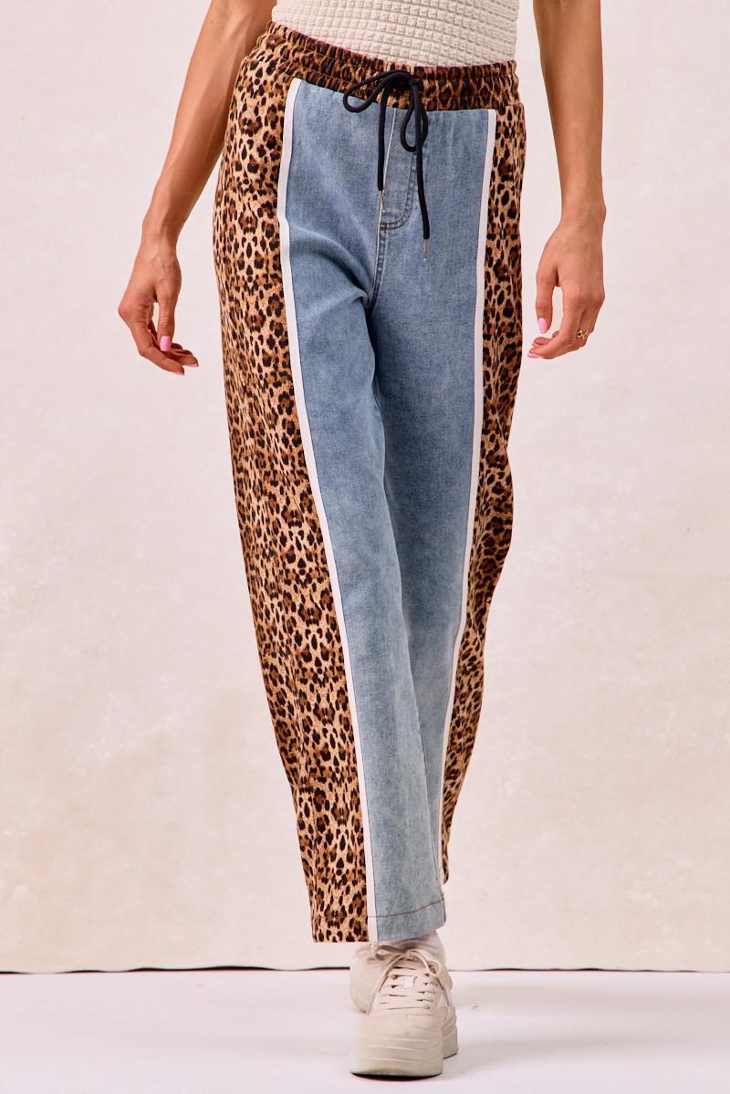 Washed Denim Leopard Mix & Match Pants