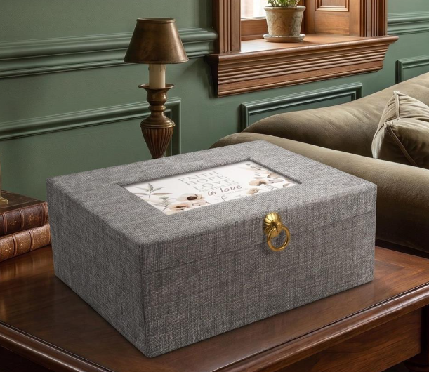 Linen Jewelry Box Faith Hope Love
