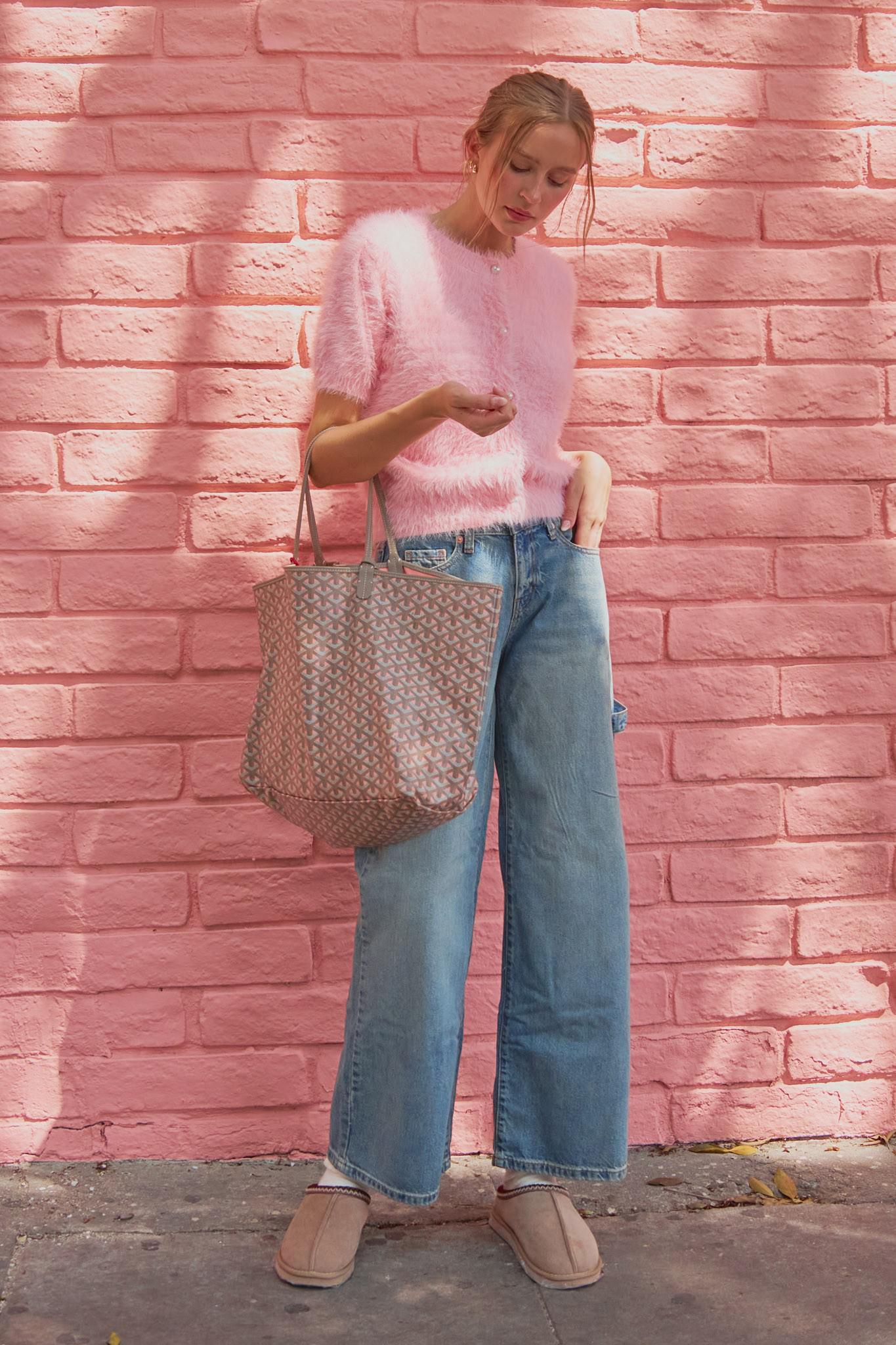 Mohair Knit Short Sleeve Sweater Cardigan