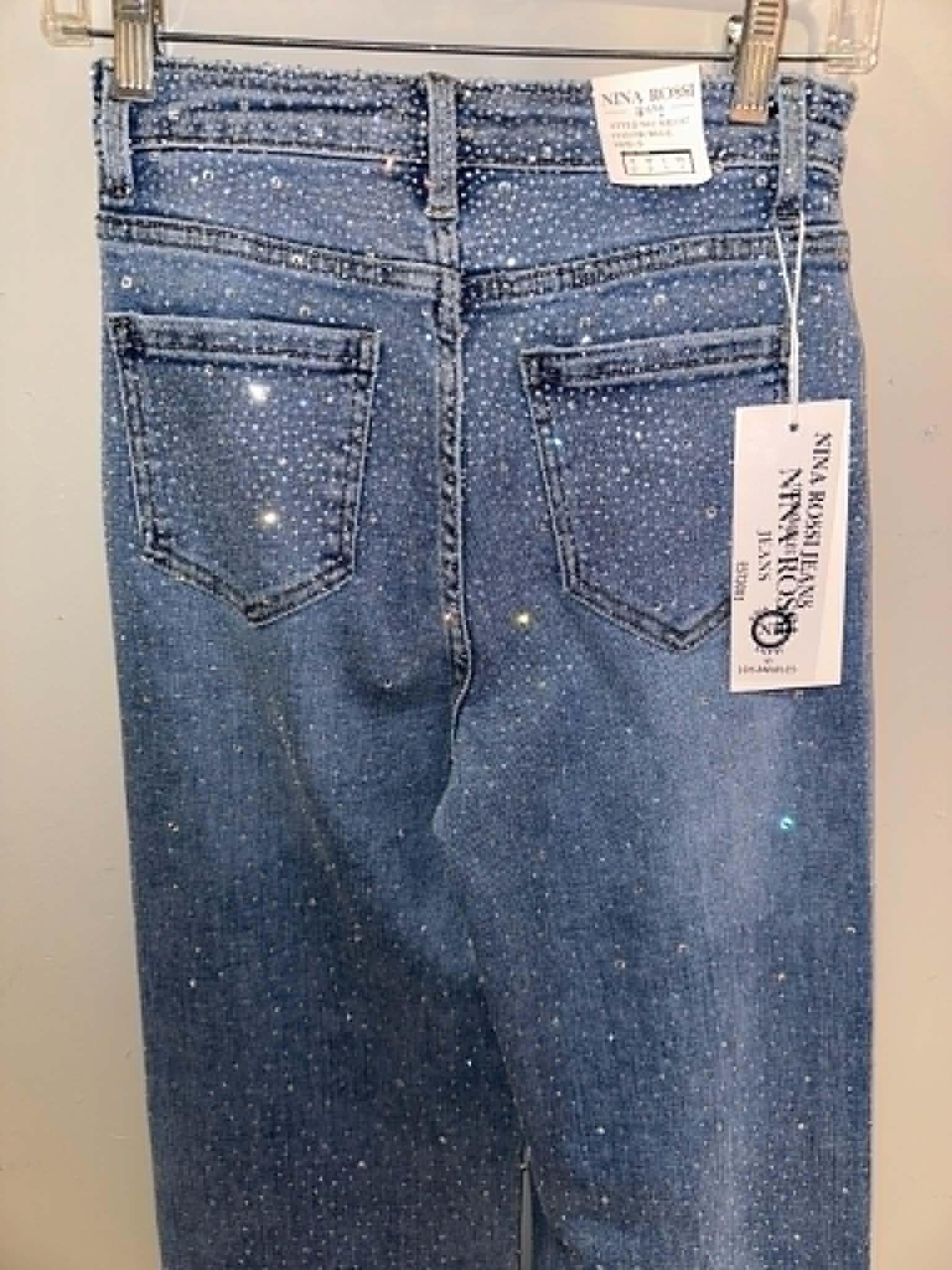 Nina Rossi Stone Embellished Wide Leg Jeans