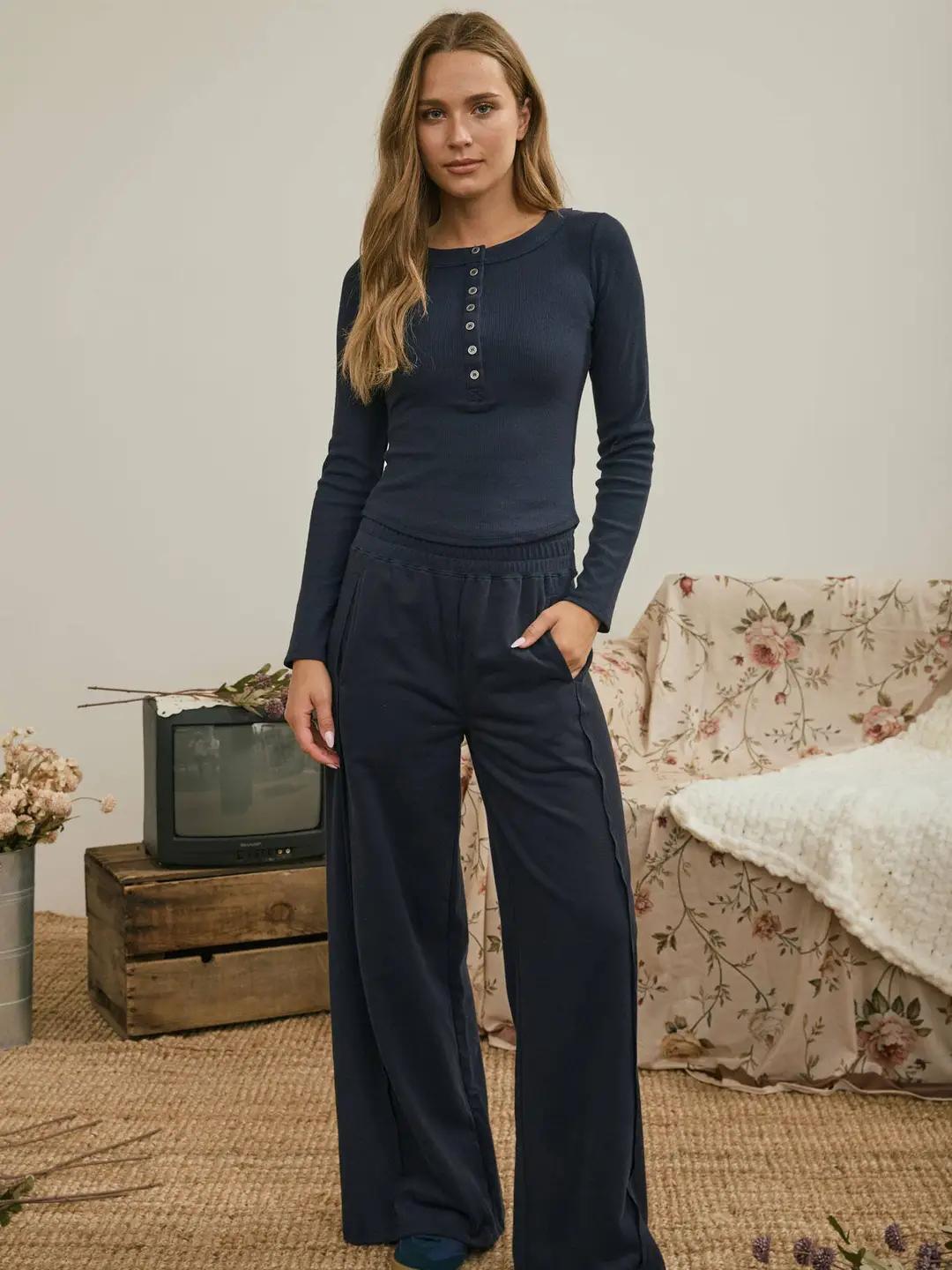 Elastic Waist Side Panel Knit Lounge Pants