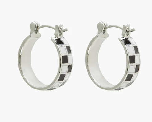 Checkered Silver Huggie Earrings