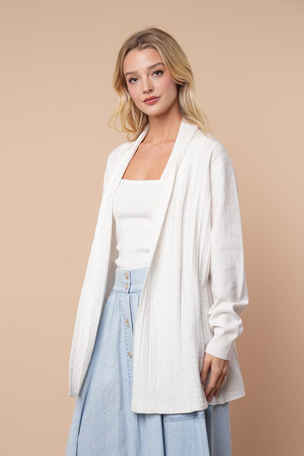 Long Sleeve Confetti Print Knit Cardigan