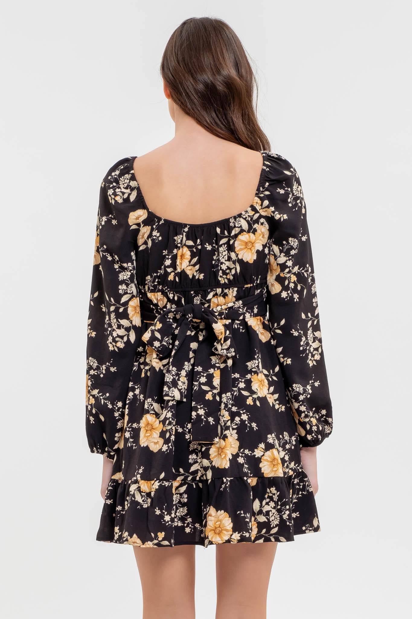 Black LS Floral Dress