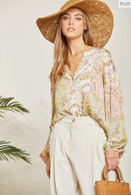 Plus Sage Blush Dreams Silk Blouse