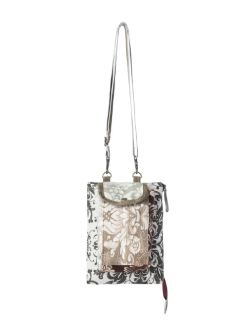 Wild Baroque Phone Crossbody in black with leather detail