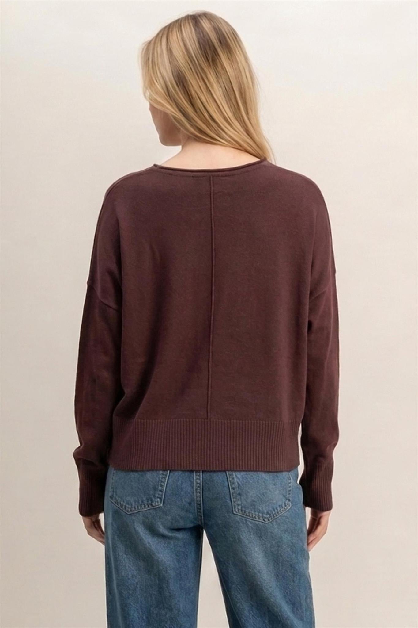 Cocoa Roll Neck Seam Detail Sweater