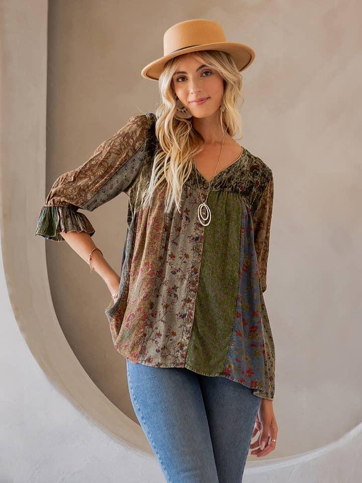 Vintage Bohemian Patchwork Velvet Top