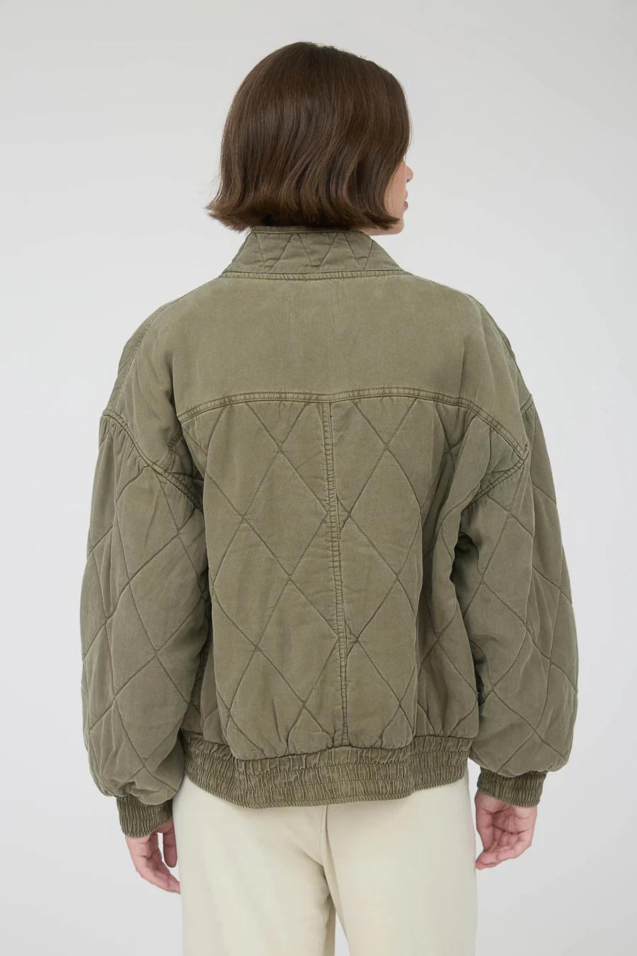 Olive Washed Quilted Button-Down Jacket