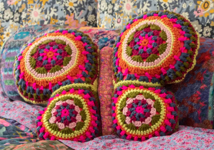 Crochet Cranberry Butterfly Pillow
