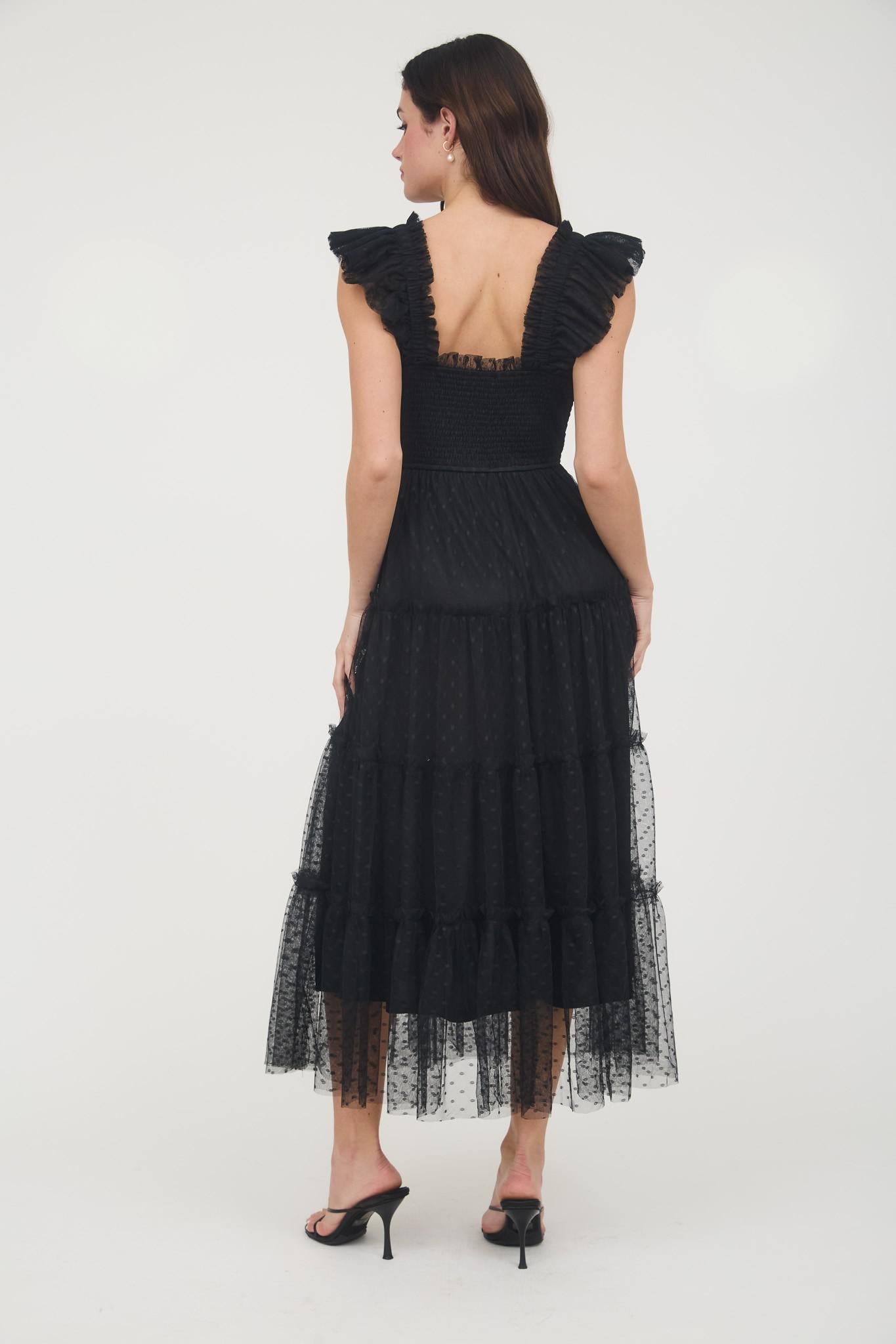Polka Dot Chiffon Tiered Midi Dress