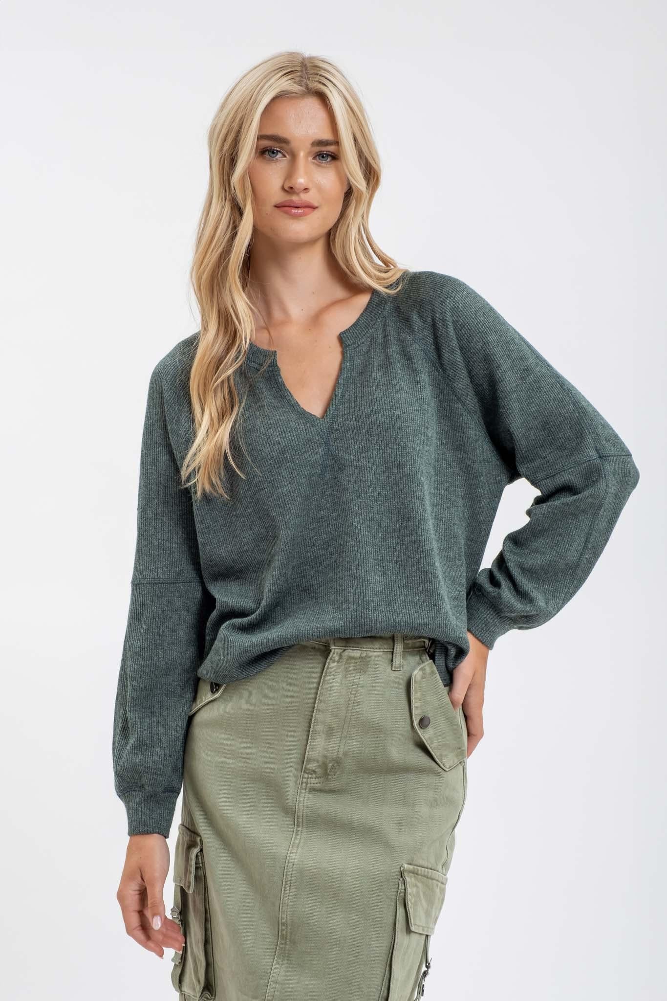 Split Neck Knit Top