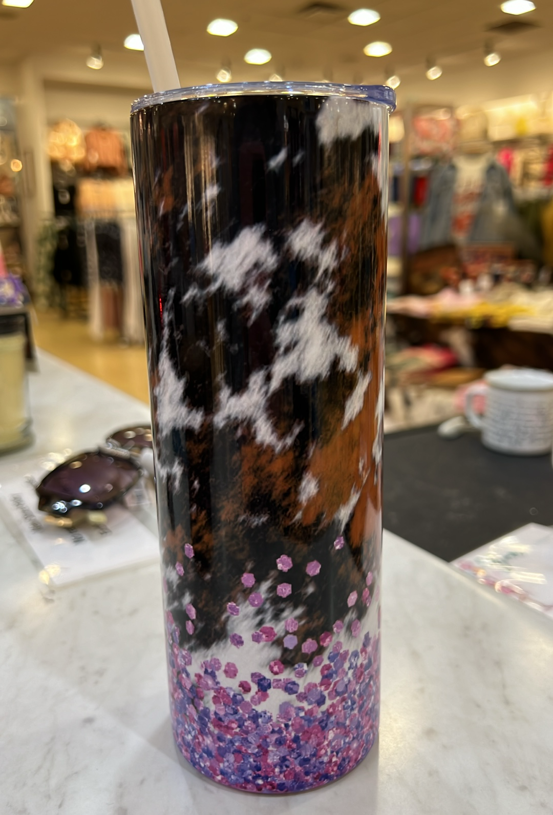 Cowhide Glitter Skinny Tumbler
