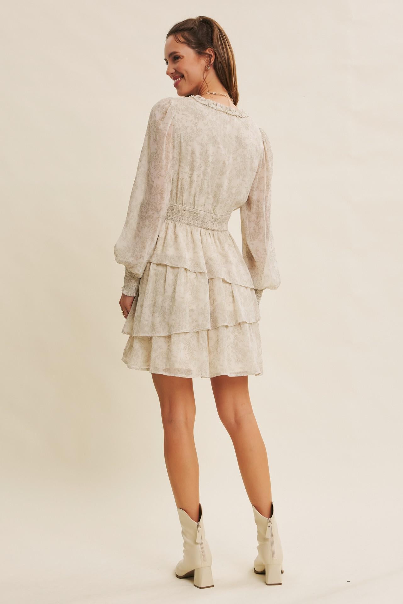 Floral Asymmetrical Tiered Ruffle Mini Dress