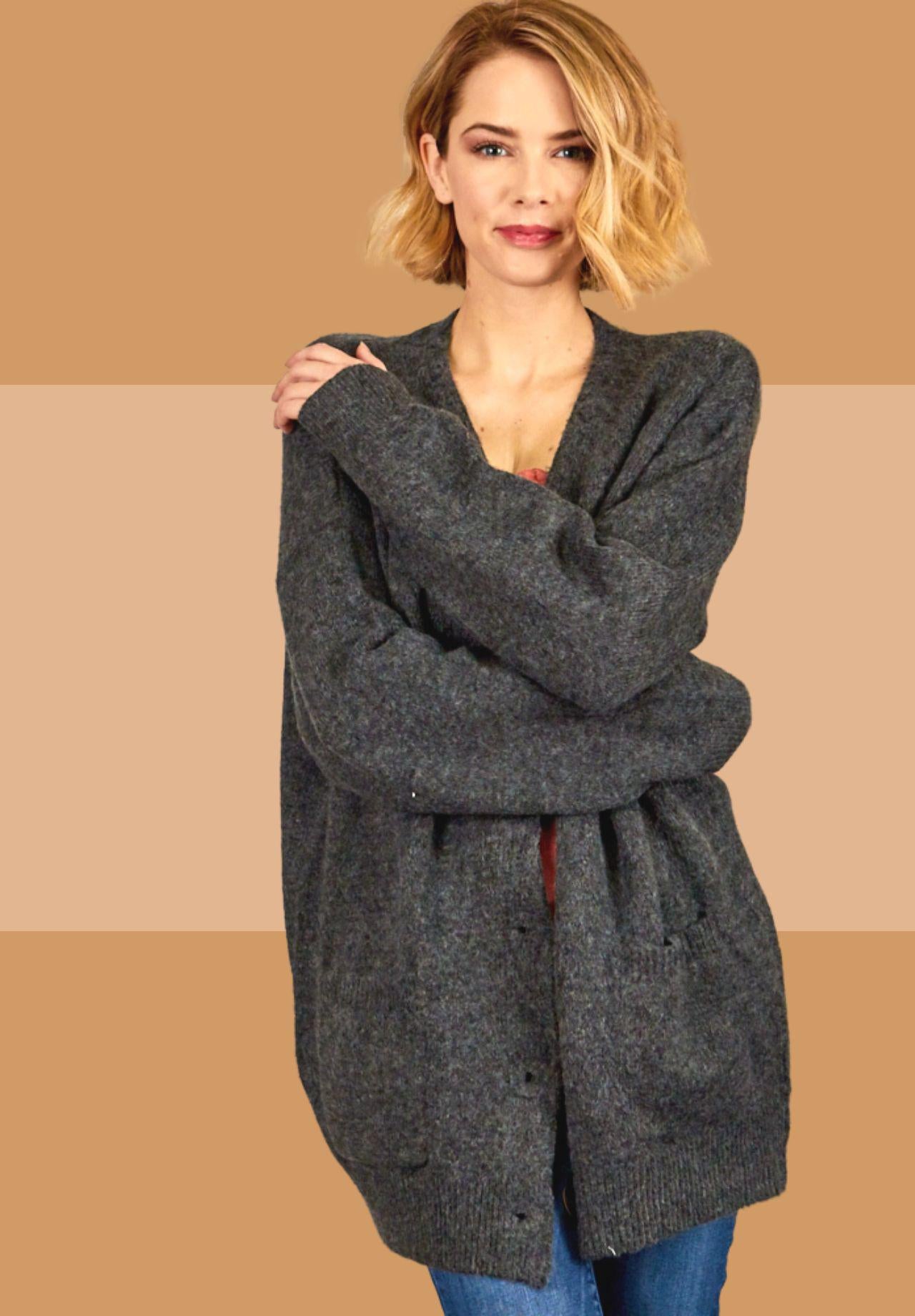 Charcoal Oversized Button Cardigan