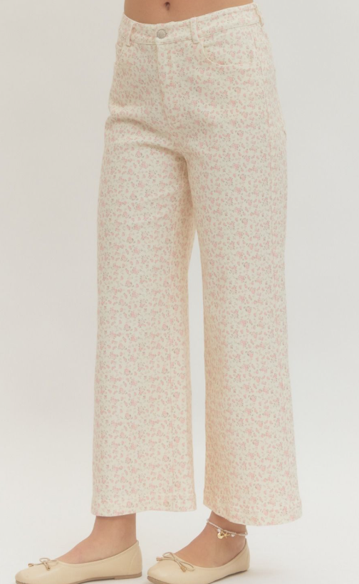 Pink Floral Print Full-Length Pants