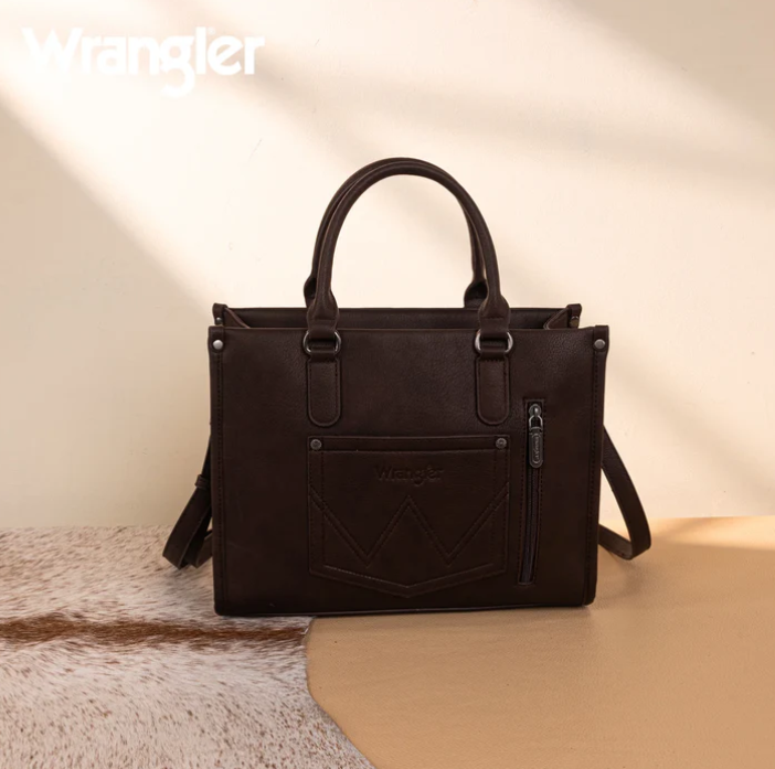 Wrangler Sherpa Aztec Canvas Tote/Crossbody - Coffee