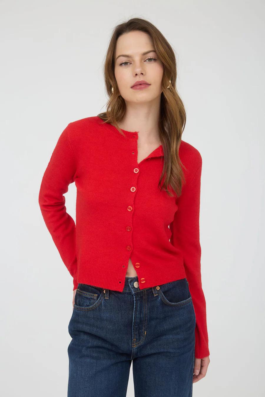 Bright Red Button Down Cardigan
