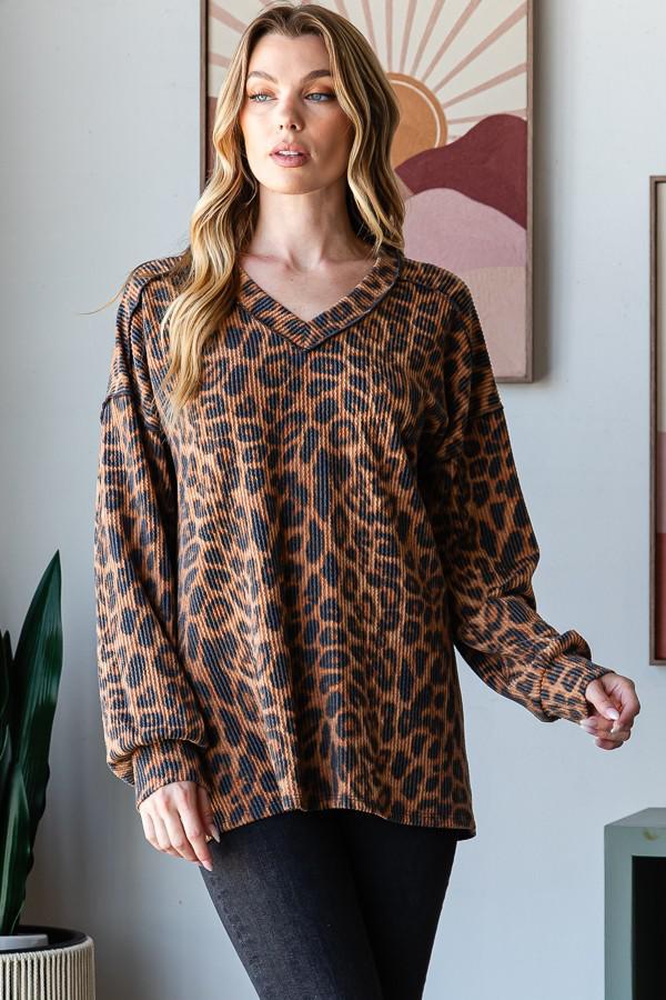 Puff Sleeve V Neck Animal Top