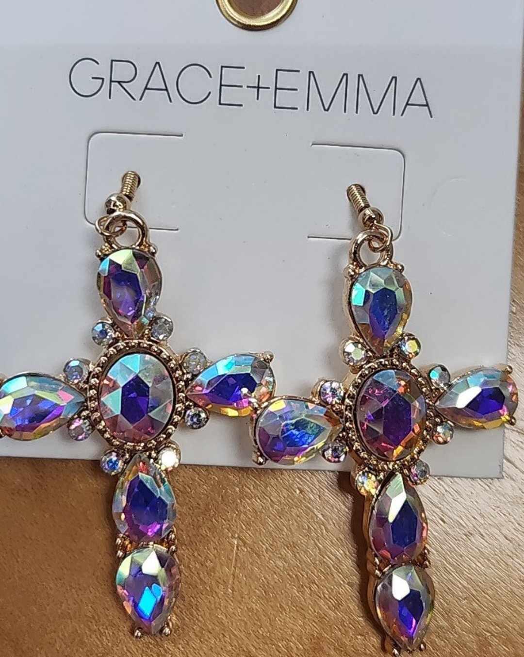 AB Crystal Cross Drop Earrings
