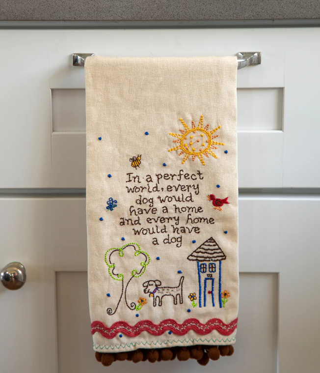 Linen Embroidered Hand Towel - Dog