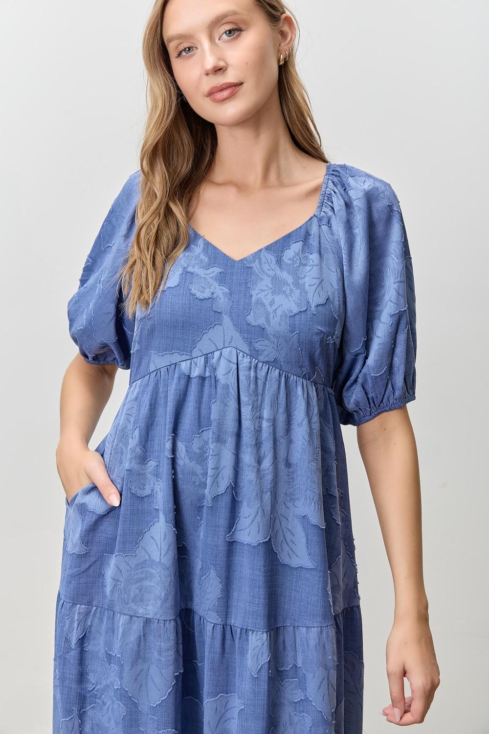 PLUS Blue Jacquard Woven Midi Dress