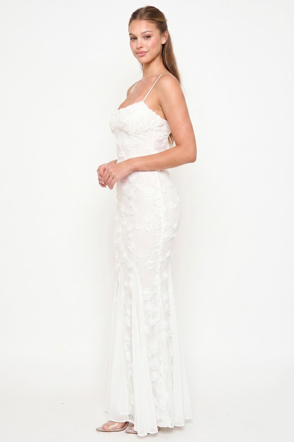 Ivory Stretch Lace Mermaid Maxi Dress