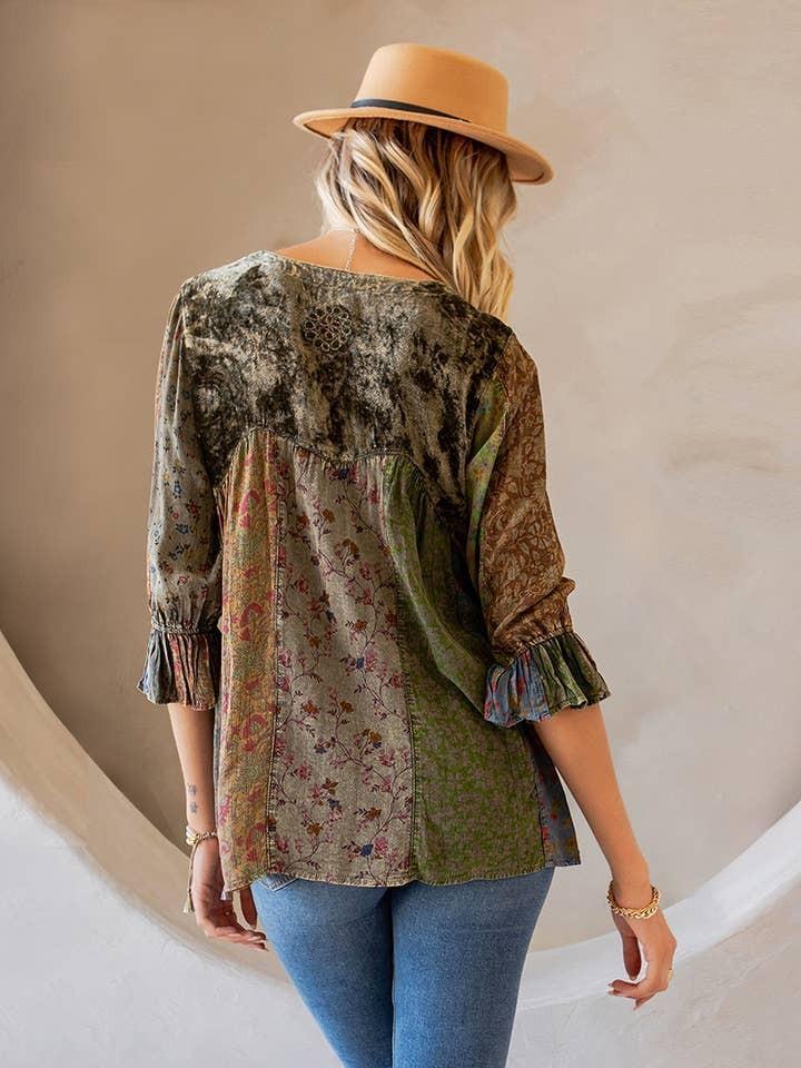 Vintage Bohemian Patchwork Velvet Top