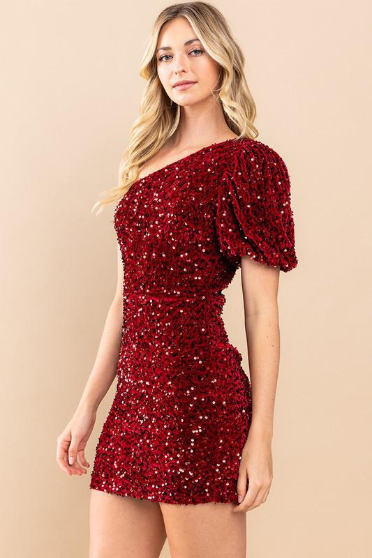 Red Velvet Sequin Dress