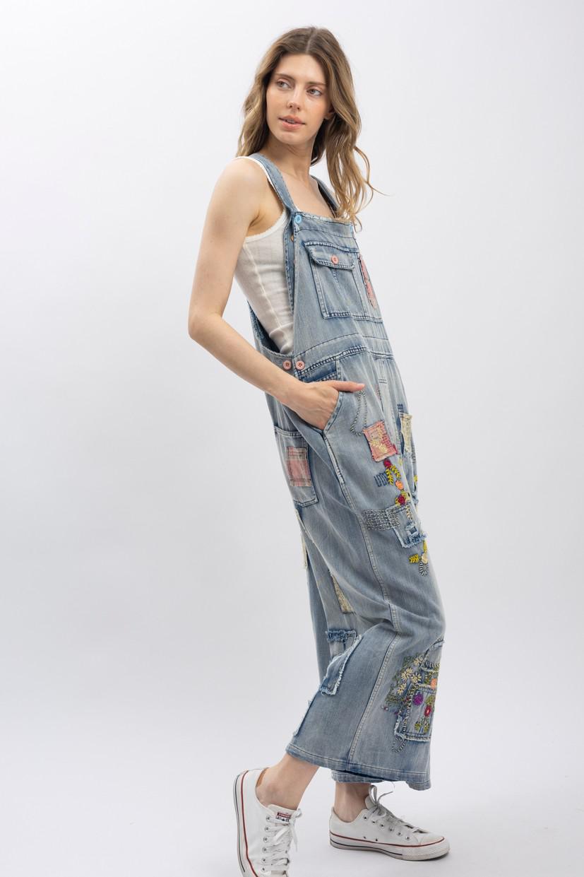 Vintage Washed Denim Oversized Bib Overalls
