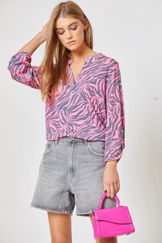 Grey Pink Zebra Top