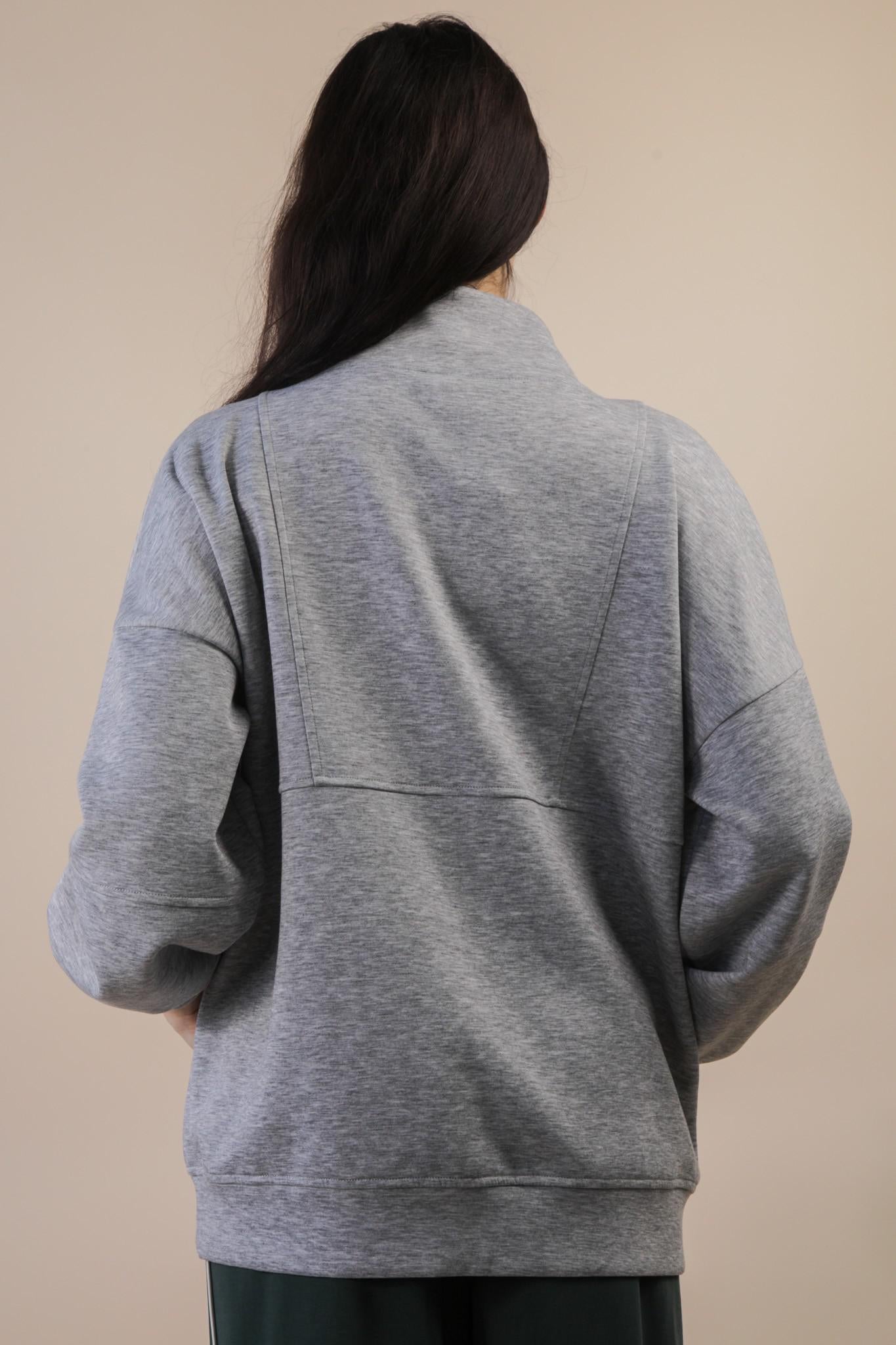 Heather Grey Half Zip Up Oversized Pullover