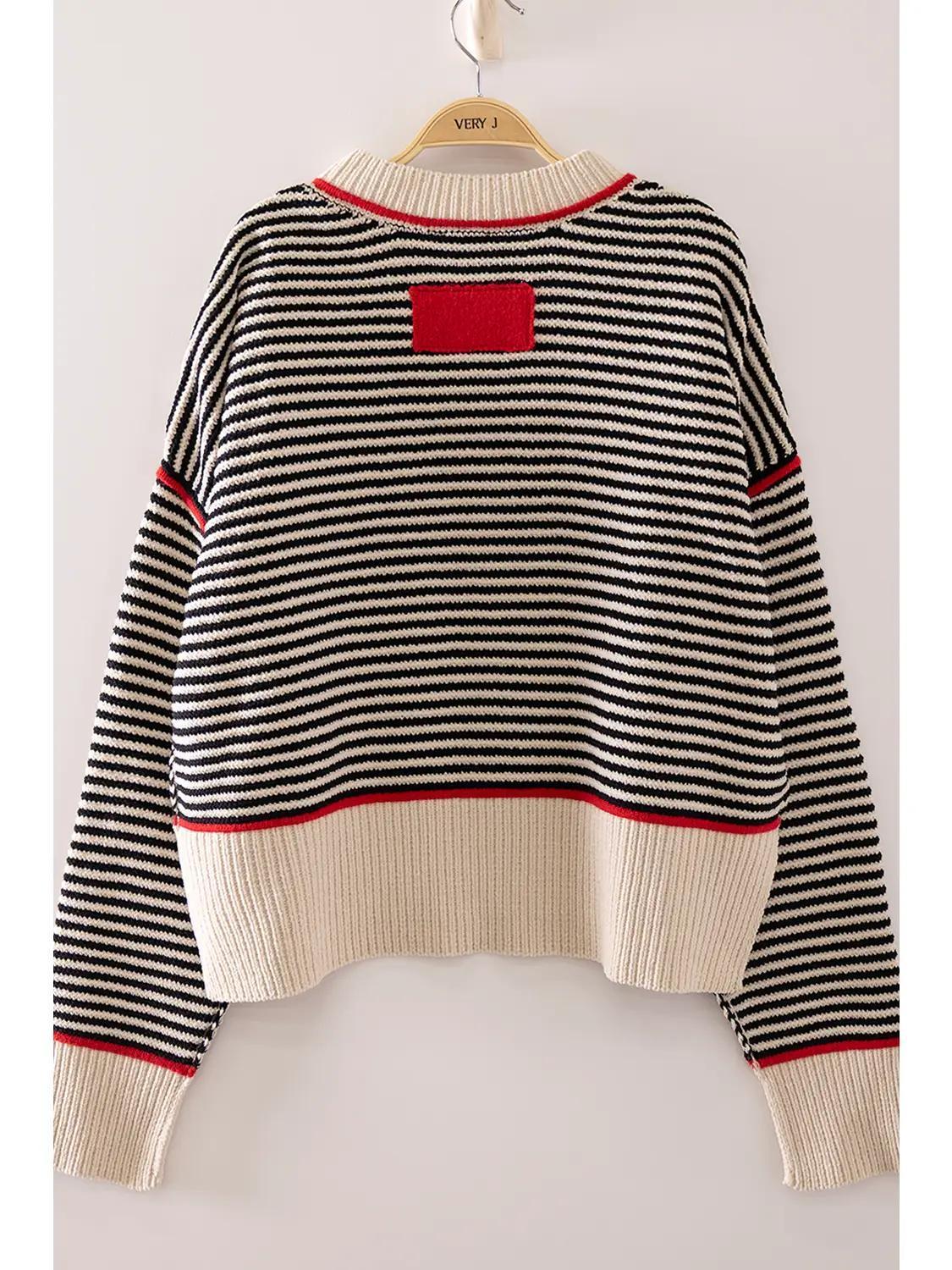 Contrast Trim Stripe Knit Sweater
