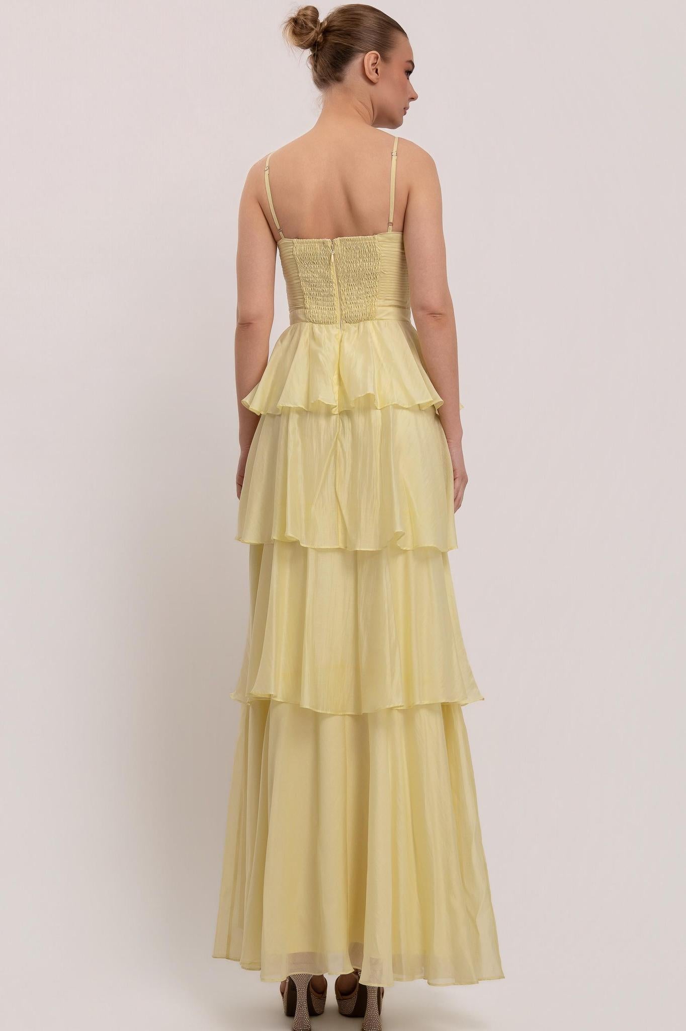 Yellow Spaghetti Strap Keyhole Detail Maxi Dress
