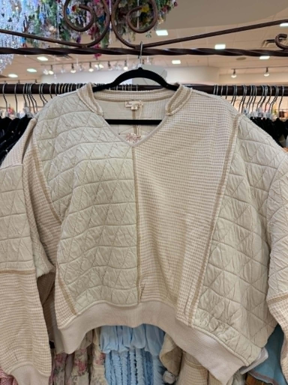 Quilting & Waffle Fabric Mixing Sweatshirt