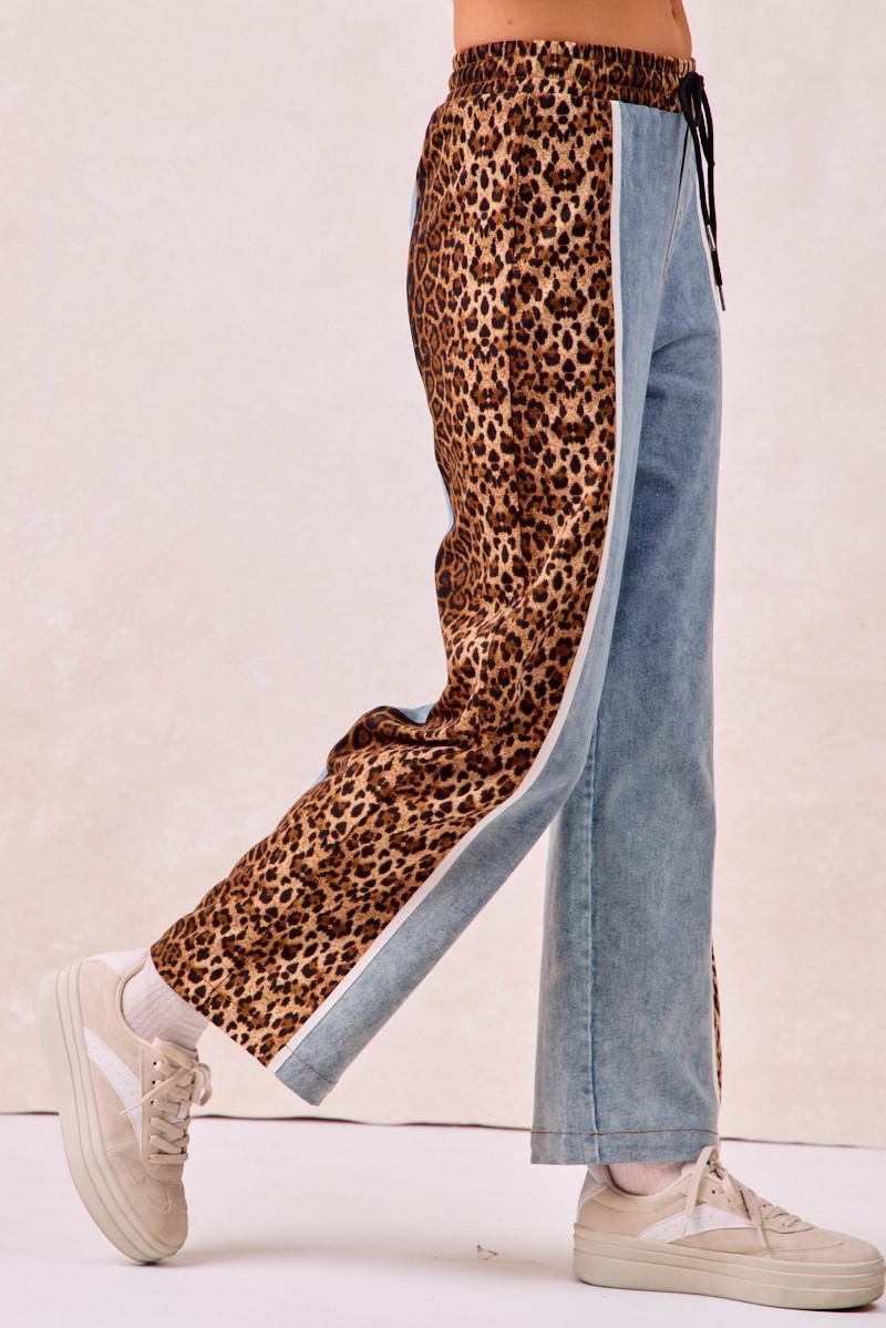 Washed Denim Leopard Mix & Match Pants