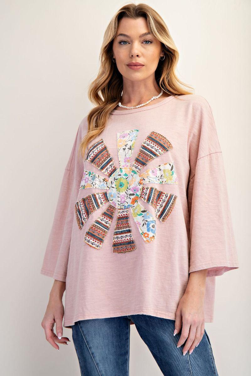 Dusty Pink Patchwork Knit Top
