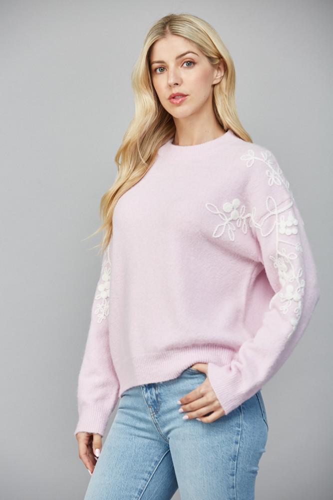 Floral Embroidered Lavender Knit Sweater