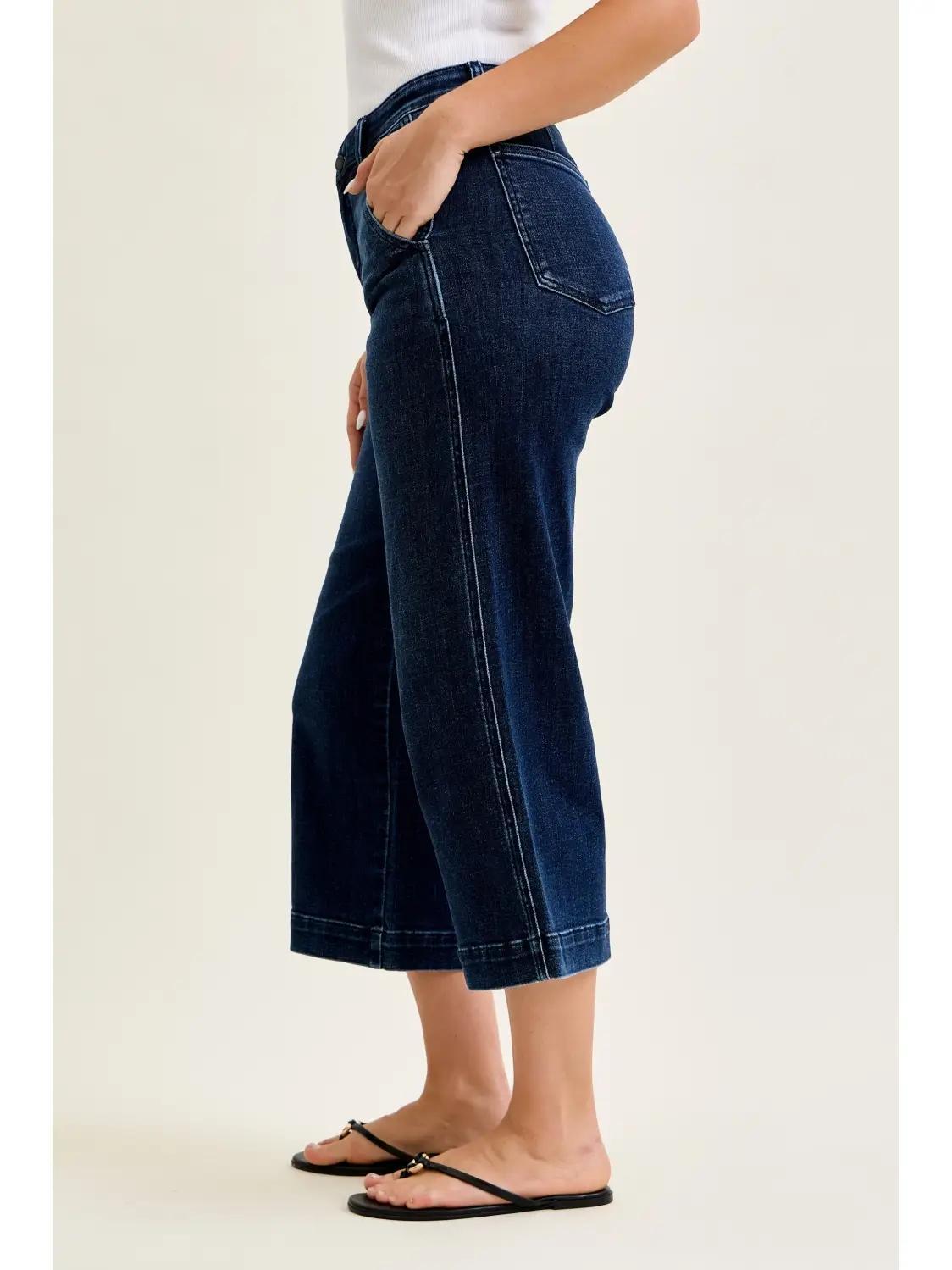 Judy Blue HW Dark Ankle Wide Trouser