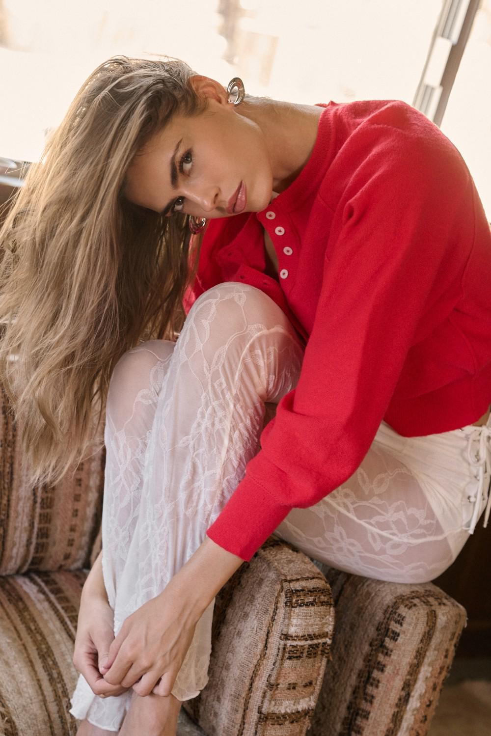 Cherry Red Knit Sweater Crewneck