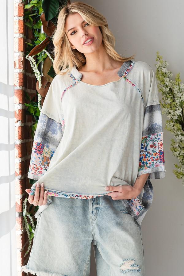 Washed Print Patchwork Top