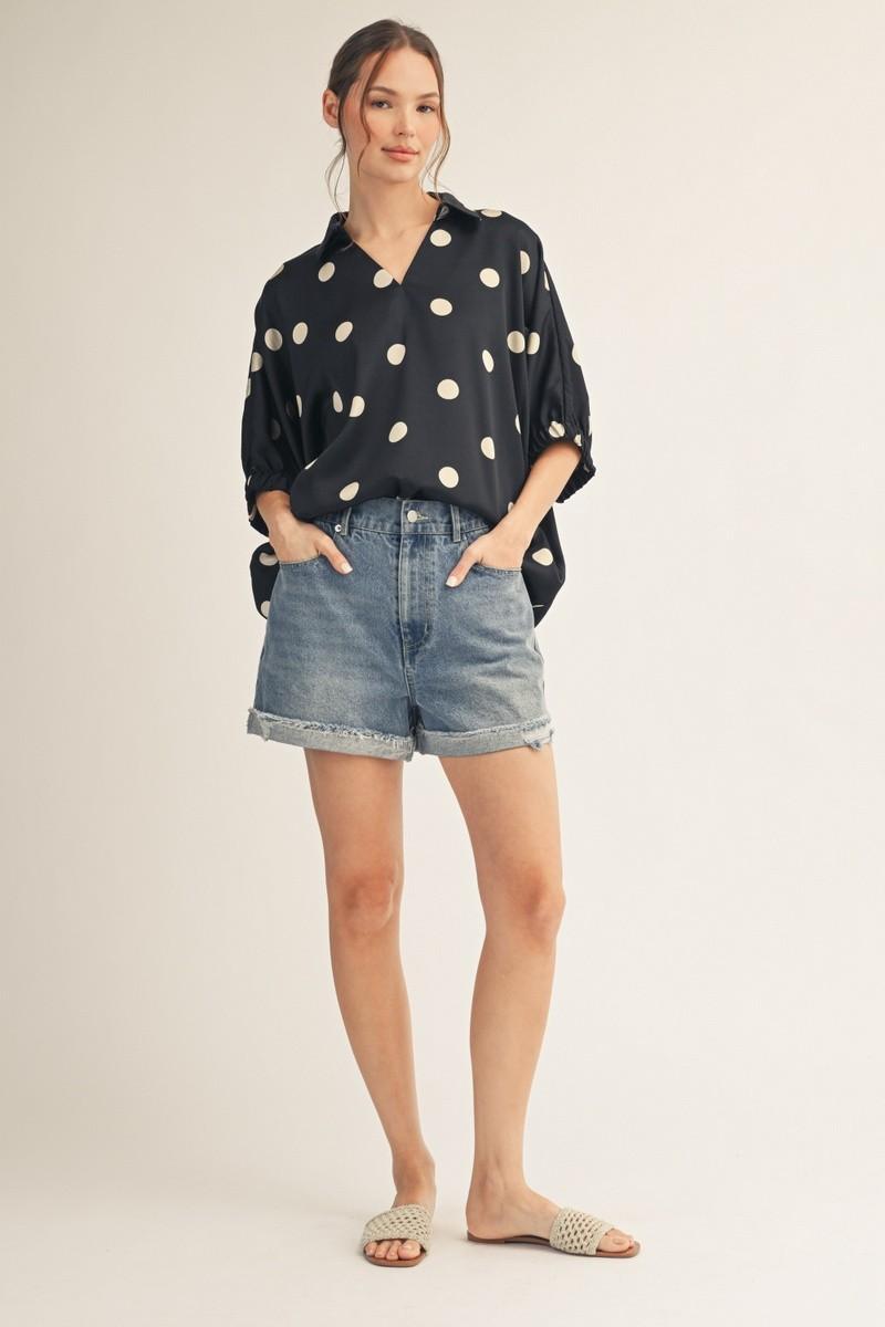 Black Polka Dot Satin Top