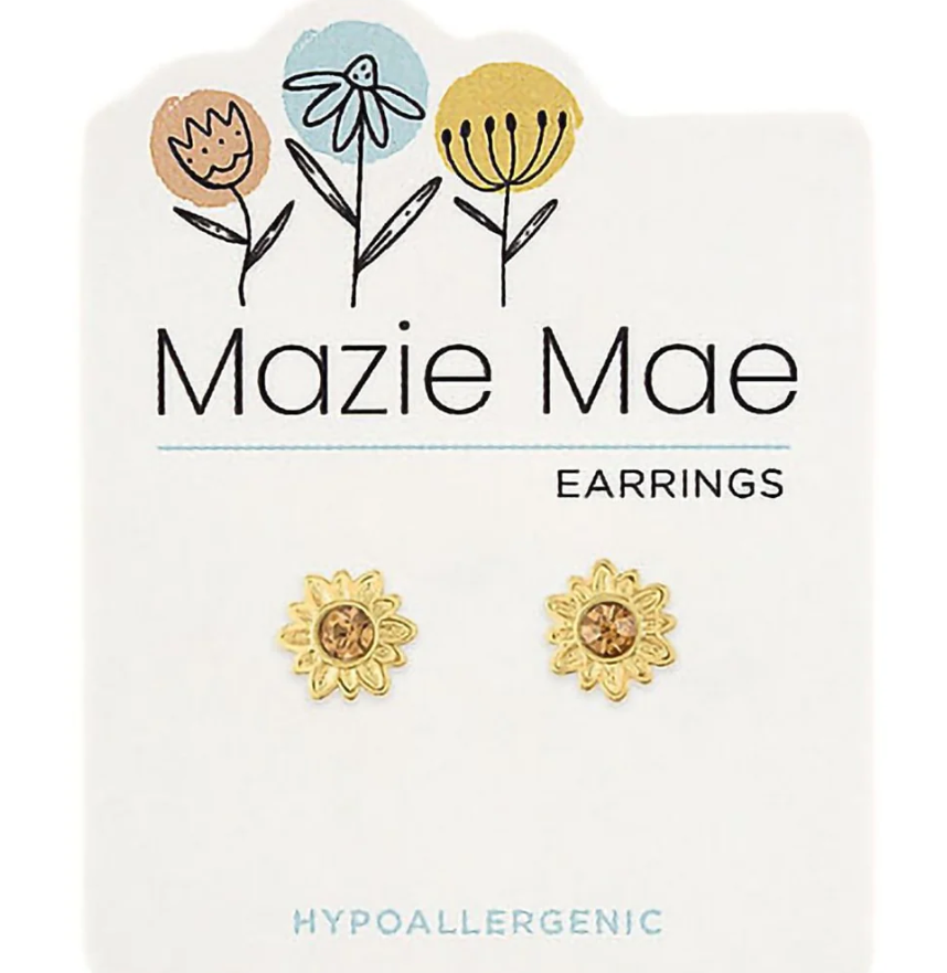 Gold Sunflower Stud Mazie Mae Earrings