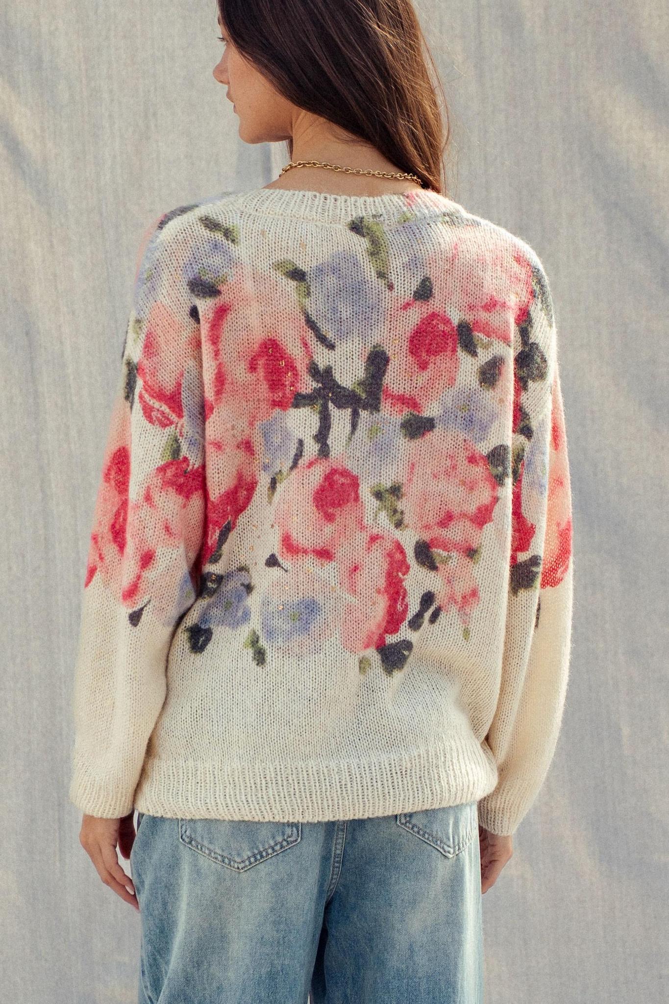 Rosewater Dream Floral Gold-Dust Sweater